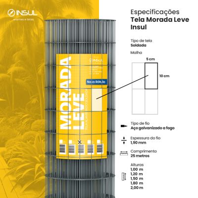 Tela Galvanizada Morada Leve (fio 1,90mm / malha 5x10cm) - Rolo 25m
