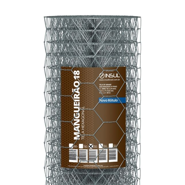 Tela Mangueirão Leve fio 18 (1,24mm) malha (7,6cm) - Rolo 50m
